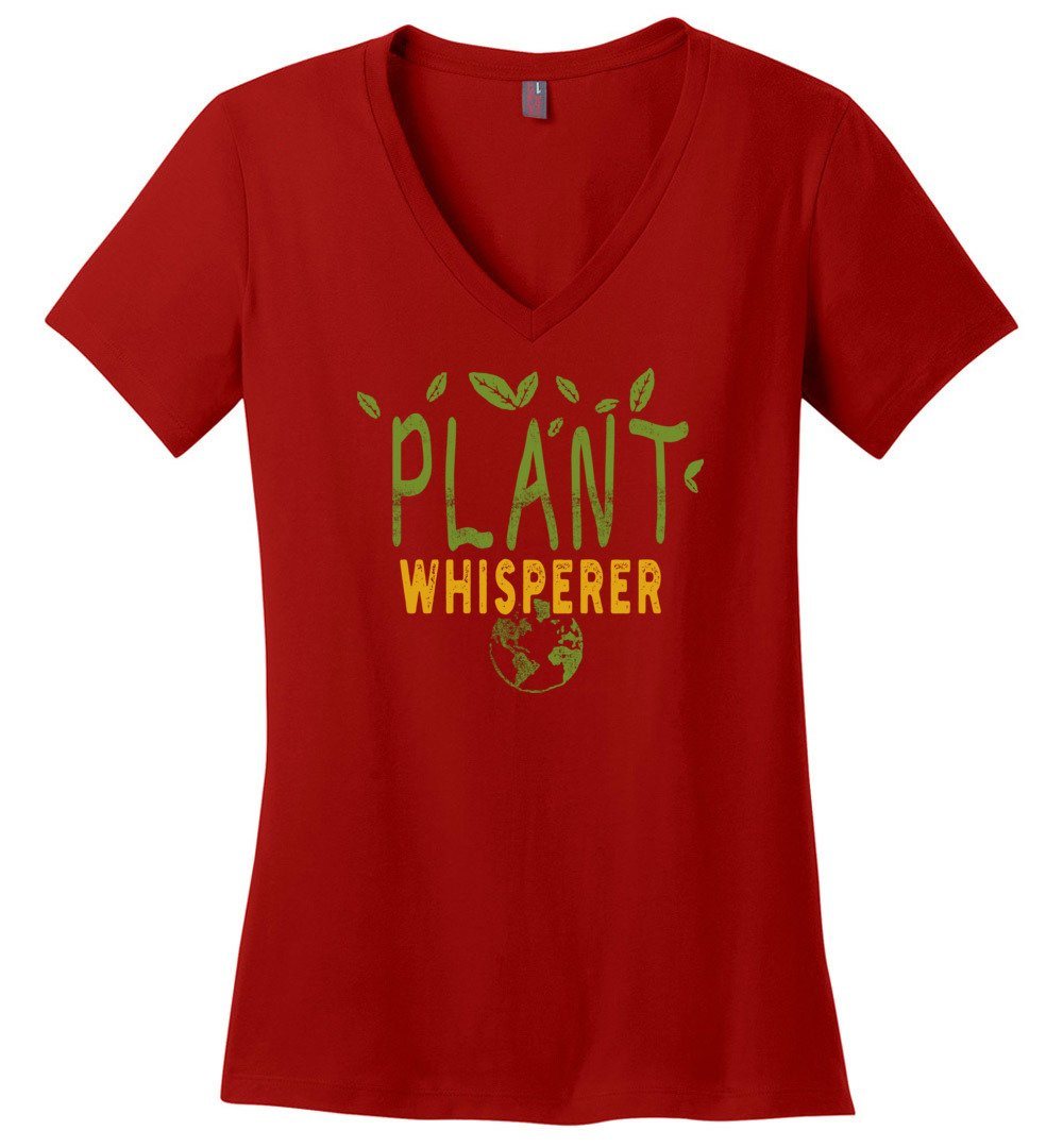 Funny Plant Whisperer T-shirts Heyjude Shoppe Ladies V-Neck Red XS