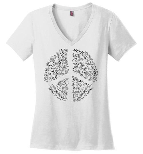 Peace In Nature - Peace Mom Vneck Tee Heyjude Shoppe White S 