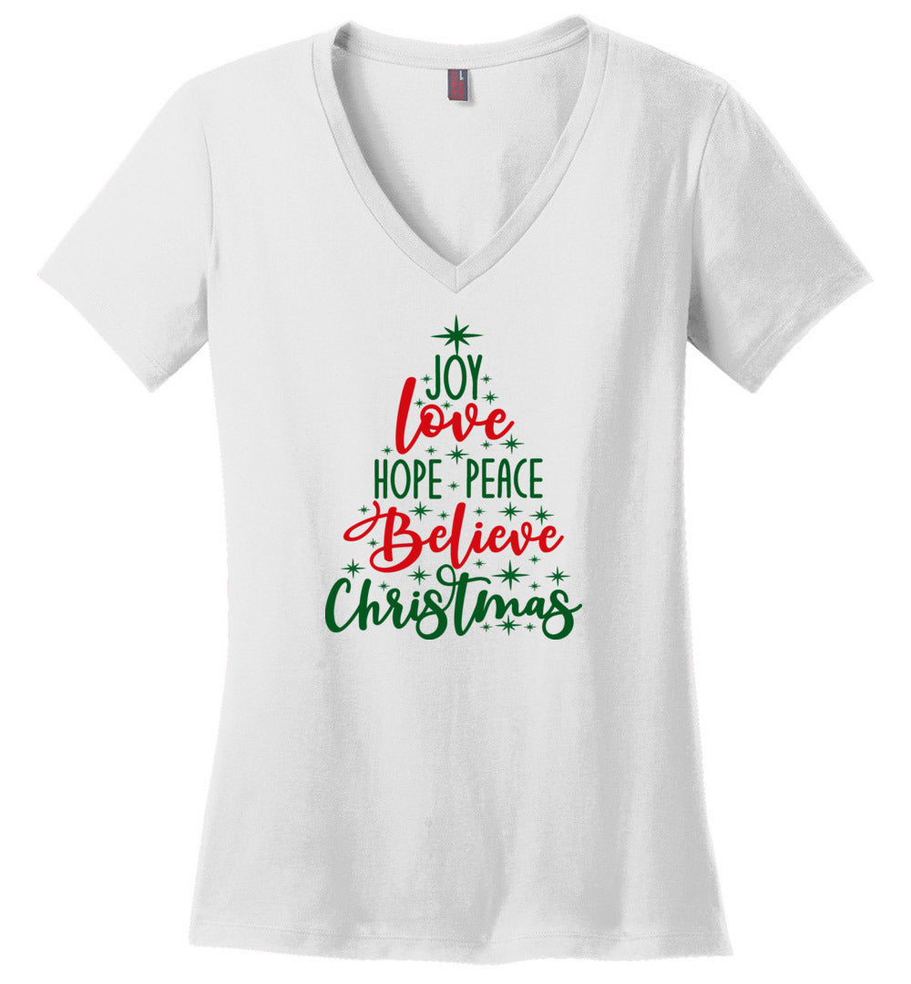Peace Love Joy Christmas Tree- V-Neck