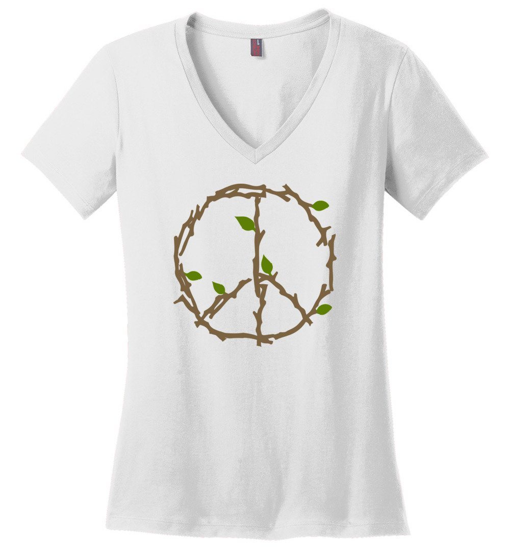 Branches And Leaves T-shirts Heyjude Shoppe Ladies V-Neck White XS