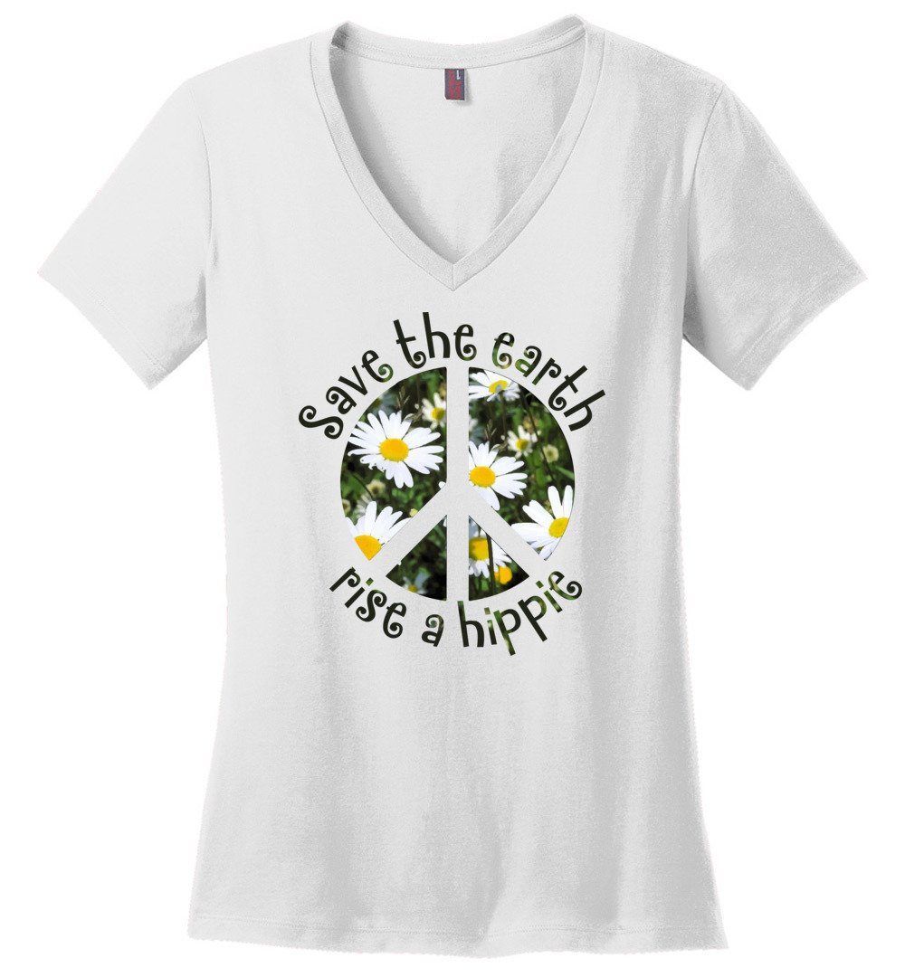 Rise A Hippie - Daisy T-Shirts Heyjude Shoppe Ladies V-Neck White XS