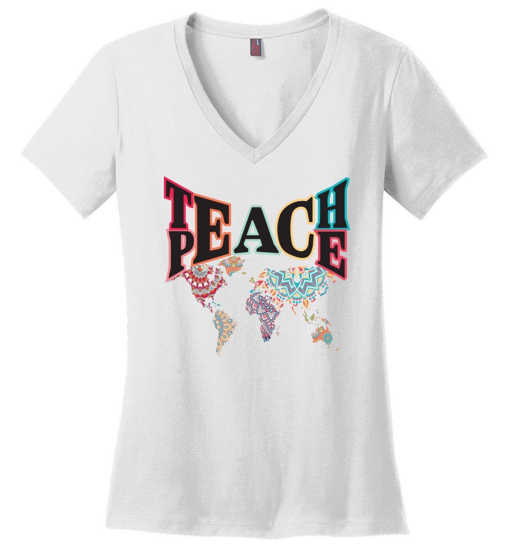Teach Peace - bright - Women's Vneck Heyjude Shoppe White XS 