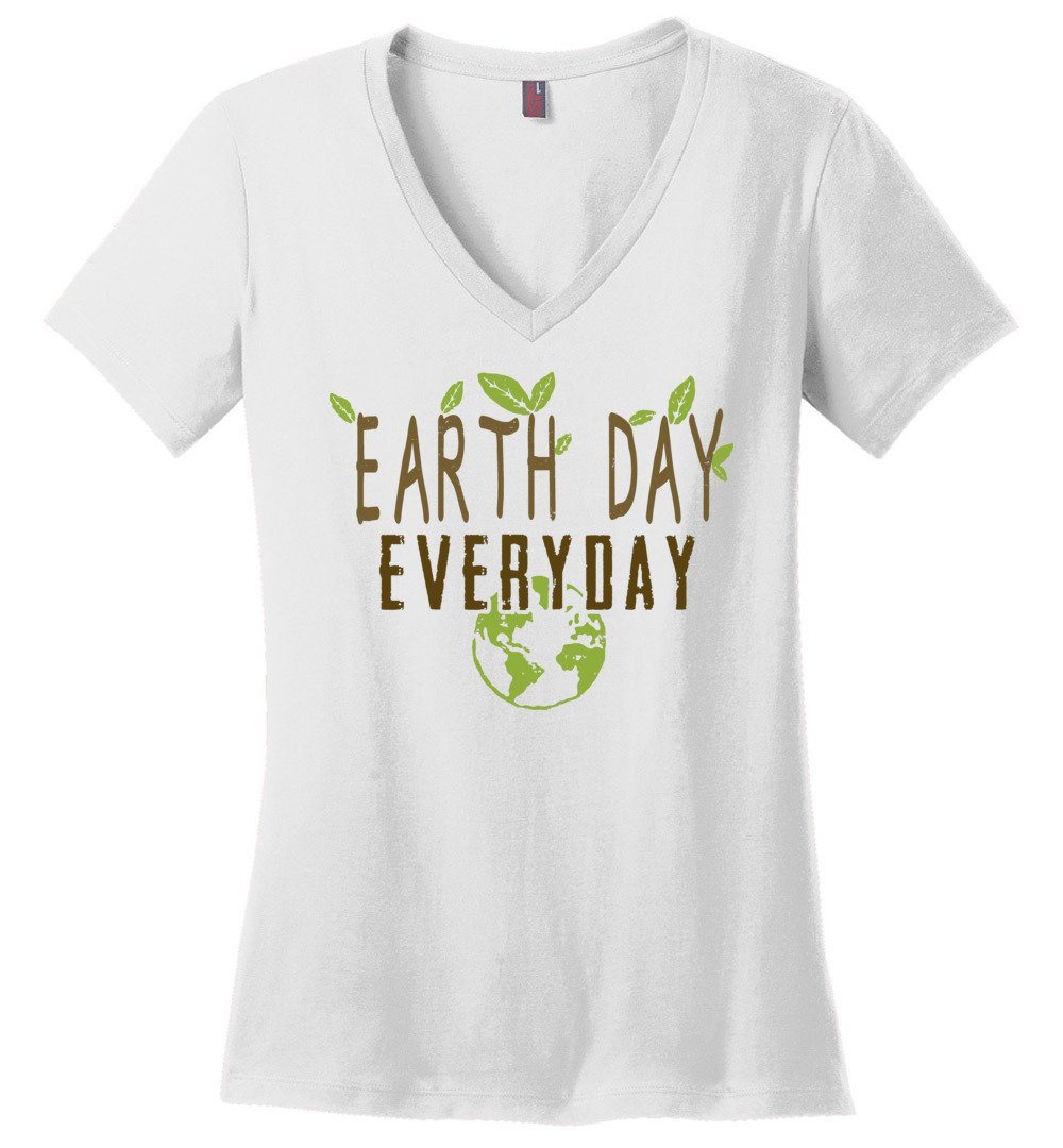 Earth Day Everyday T-shirts Heyjude Shoppe Ladies V-Neck White XS