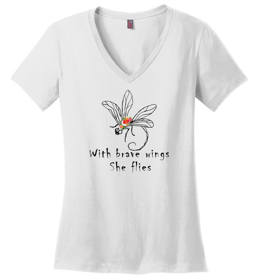 Dragonfly - With Brave Wings She Flies V-necks