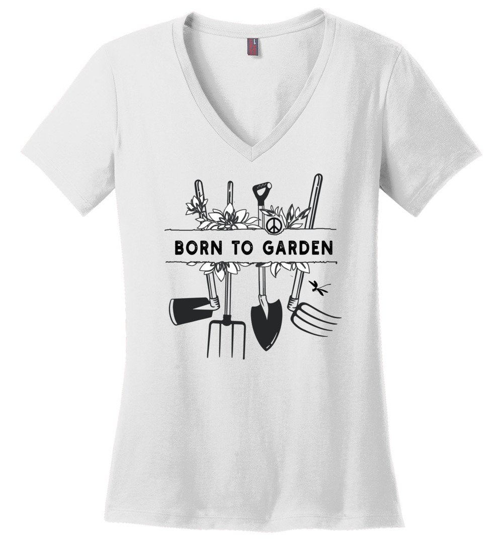 Born To Garden T-shirt Heyjude Shoppe Ladies V-Neck White XS