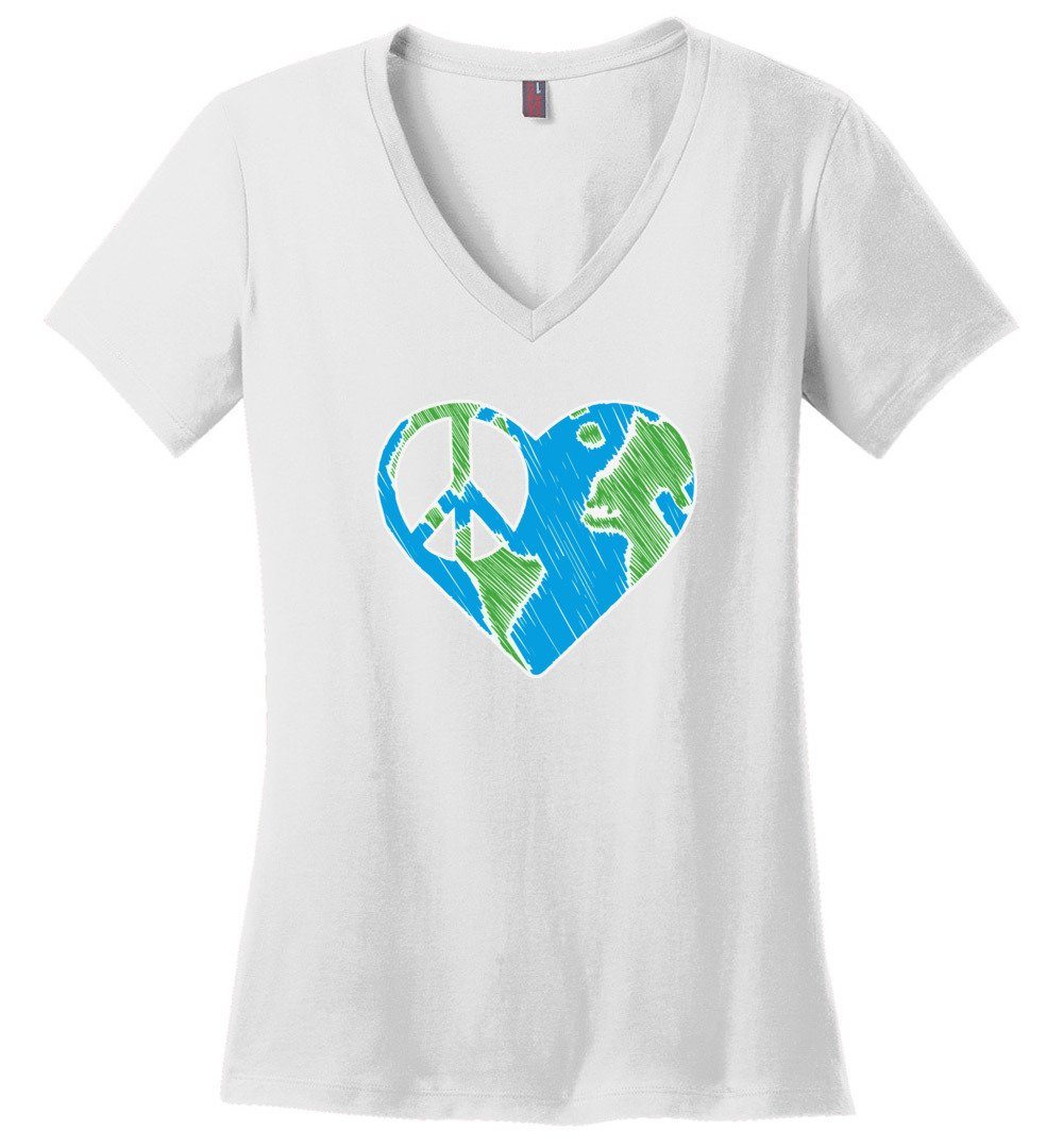 I Heart Peace T-shirts Heyjude Shoppe Ladies V-Neck White XS