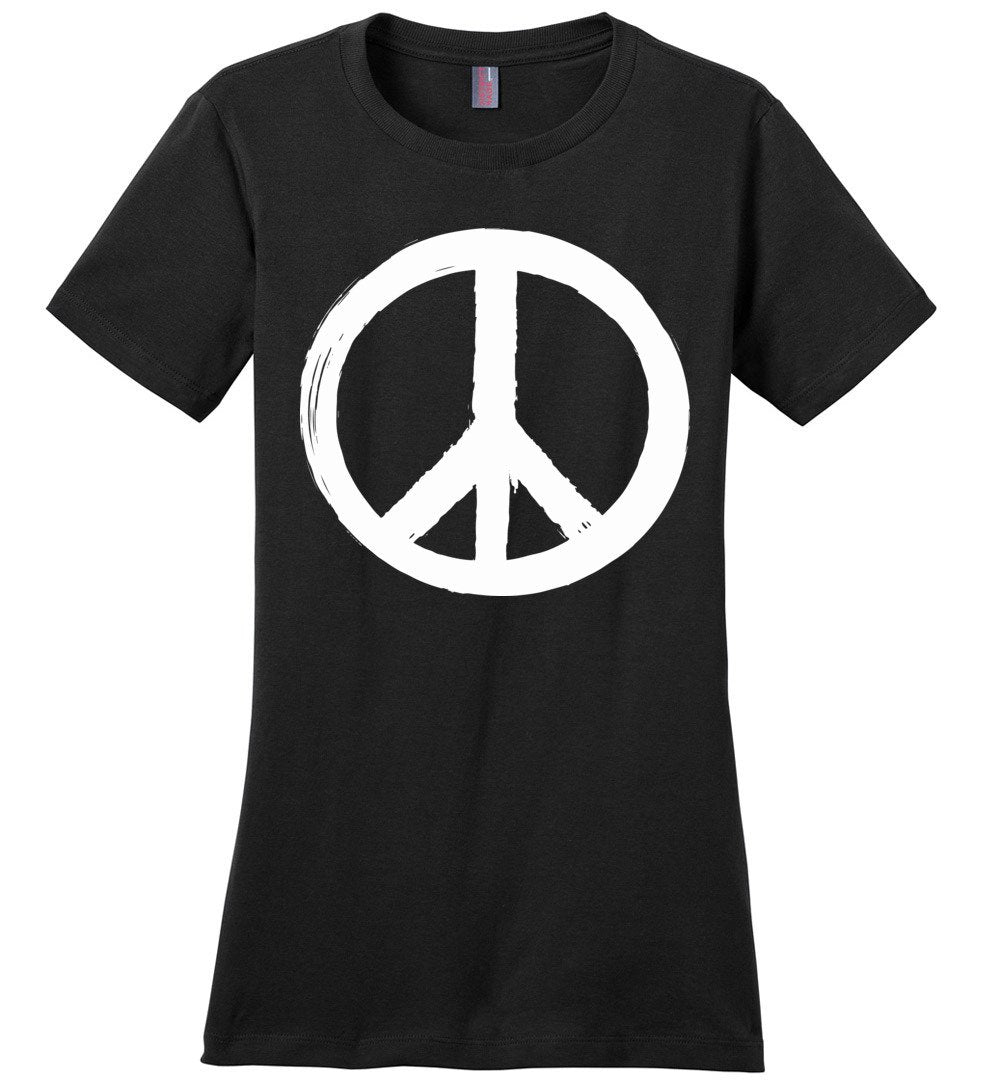 Peace Sign T-shirts Heyjude Shoppe Ladies Crew Tee Black XS