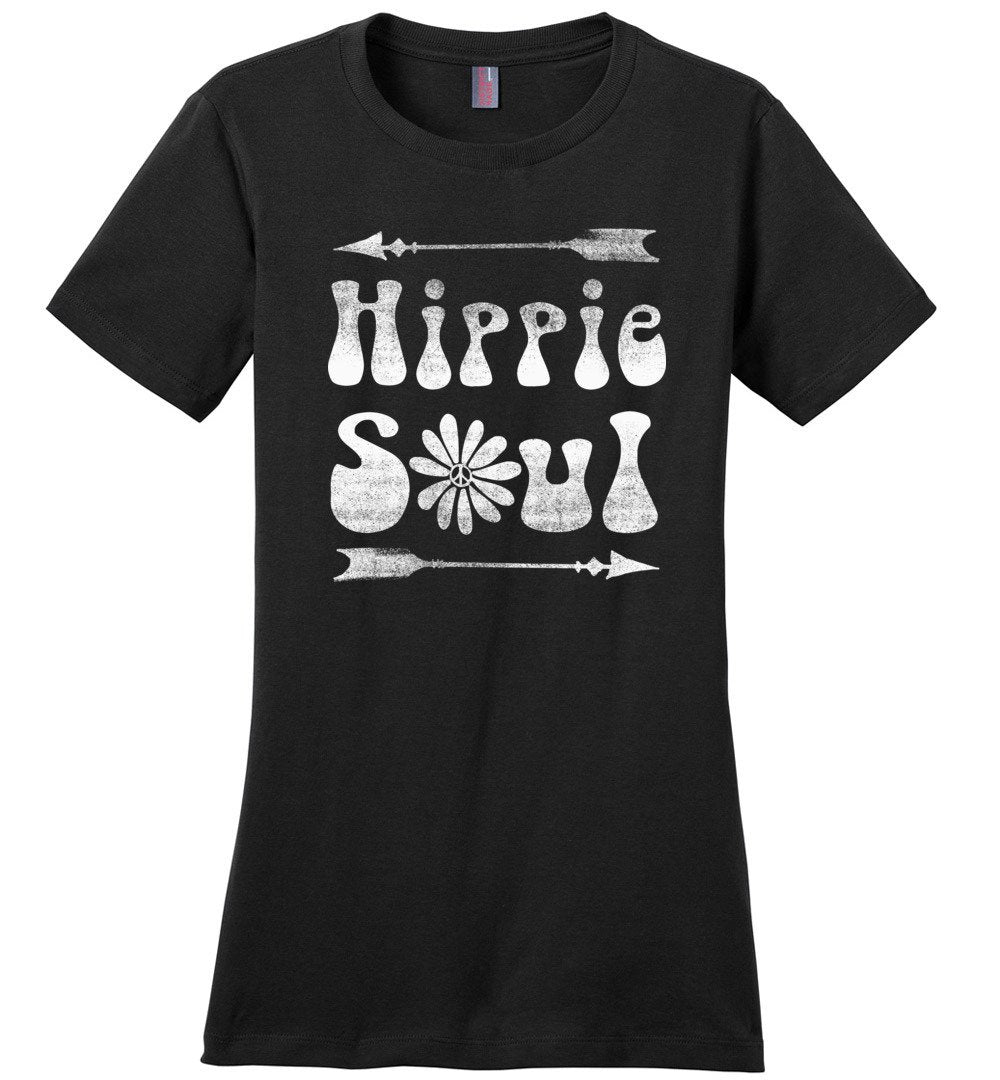 Hippie Soul T-shirts Heyjude Shoppe Ladies Crew Tee Black XS