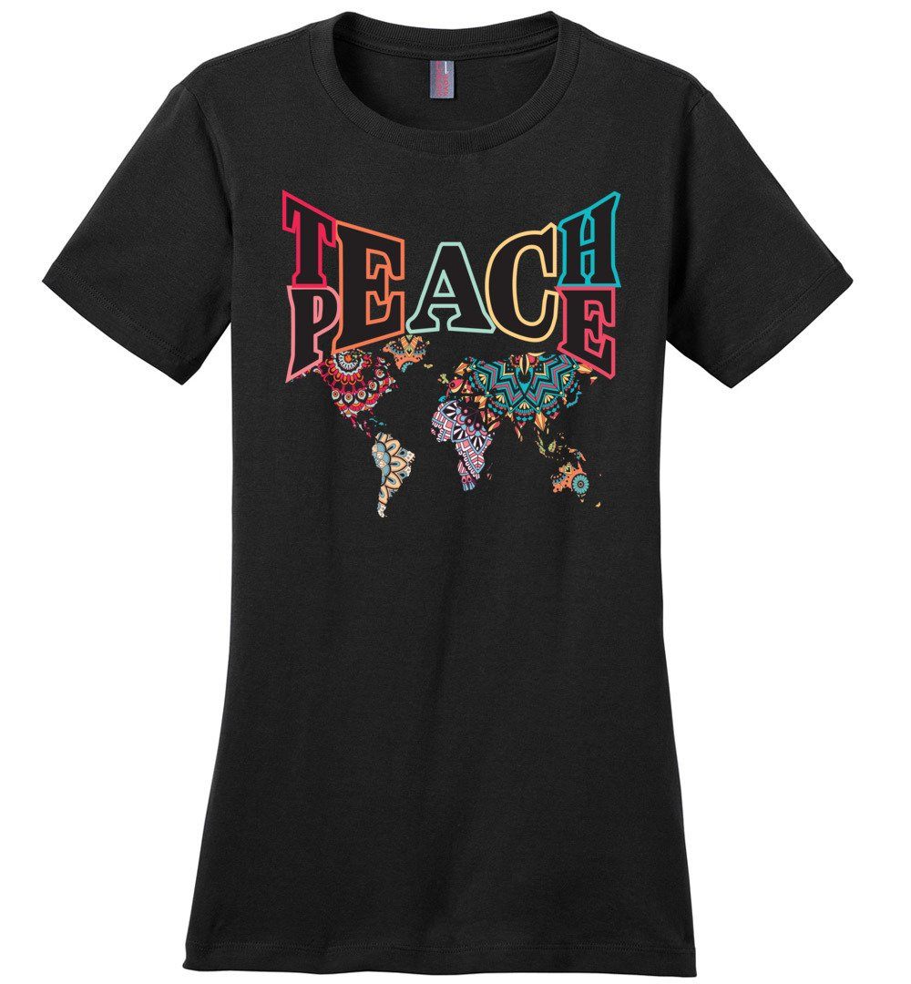 Teach Peace Tshirts Heyjude Shoppe Ladies Crew Tee Black XS
