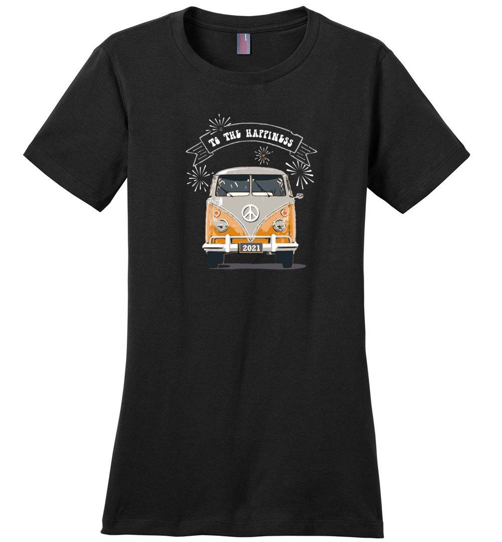 2021 - To The Happiness T-Shirts Heyjude Shoppe Ladies Crew Tee Black XS