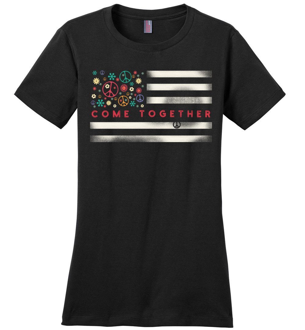 Come Together Flag T-shirts Heyjude Shoppe Ladies Crew Tee Black XS
