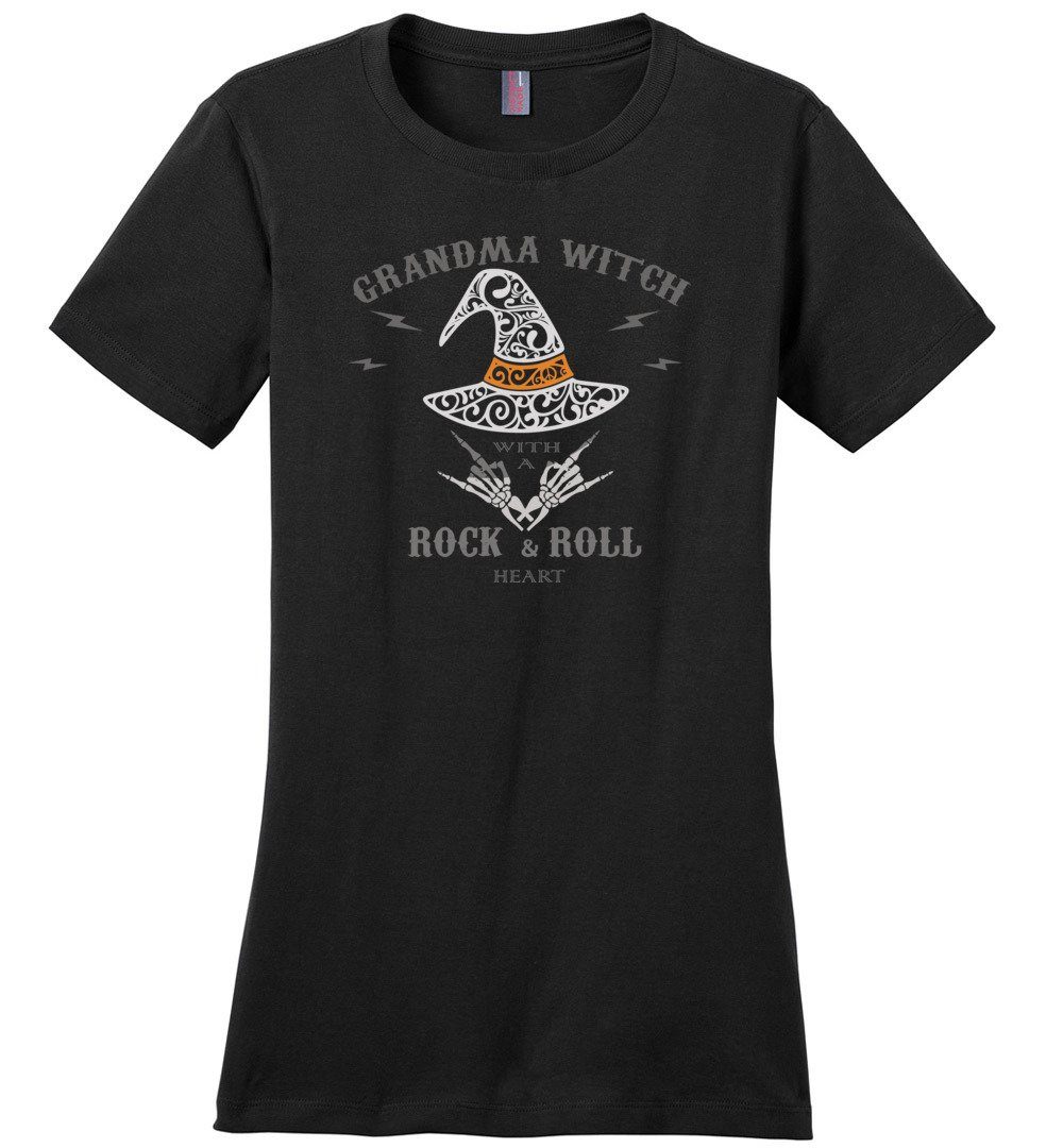 Grandma Witch - Rock n Roll Heart T-shirts Heyjude Shoppe Ladies Crew Tee Black XS