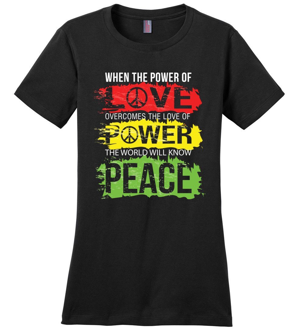 Power Of Love T-shirts Heyjude Shoppe Ladies Crew Tee Black XS