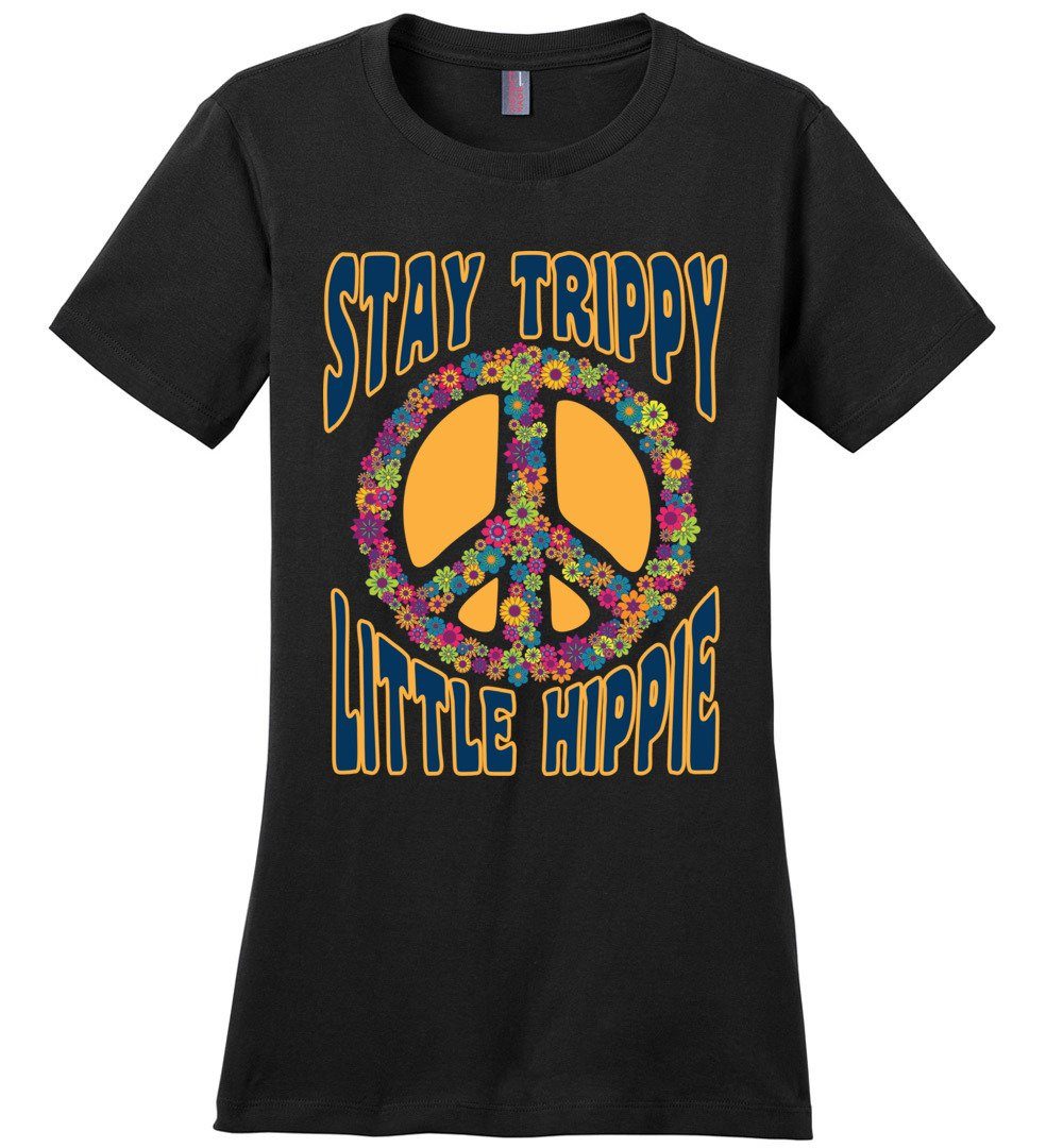 Stay Trippy T-shirts Heyjude Shoppe Ladies Crew Tee Black XS
