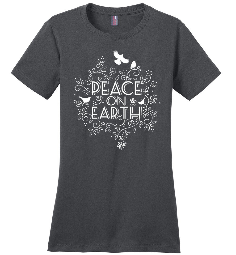 Peace On Earth T-shirts Heyjude Shoppe Ladies Crew Tee Charcoal XS