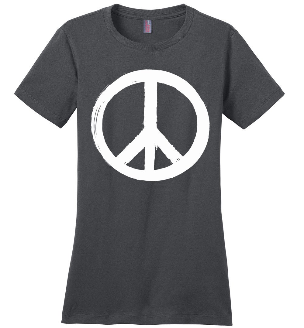 Peace Sign T-shirts Heyjude Shoppe Ladies Crew Tee Charcoal XS