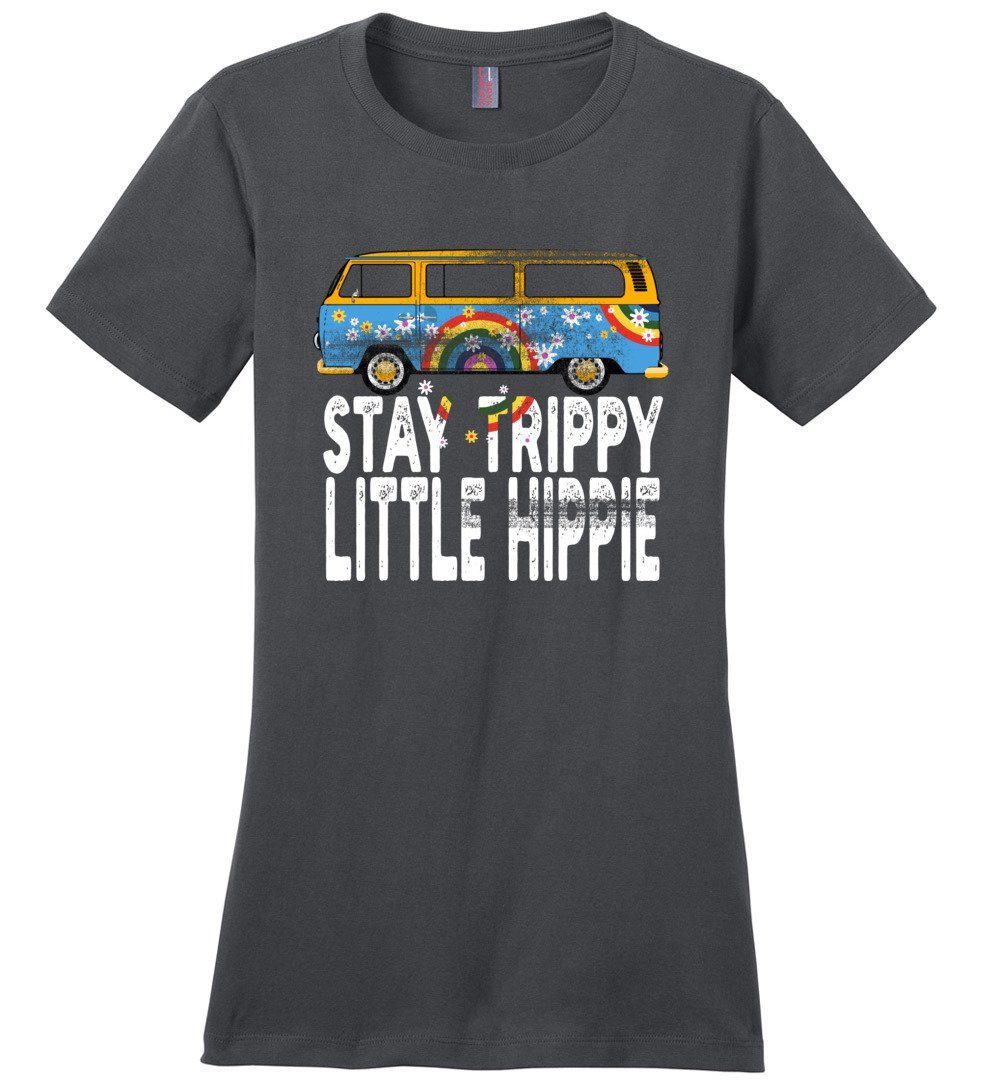 Stay Trippie Little Hippie T-shirts Heyjude Shoppe Ladies Crew Tee Charcoal XS