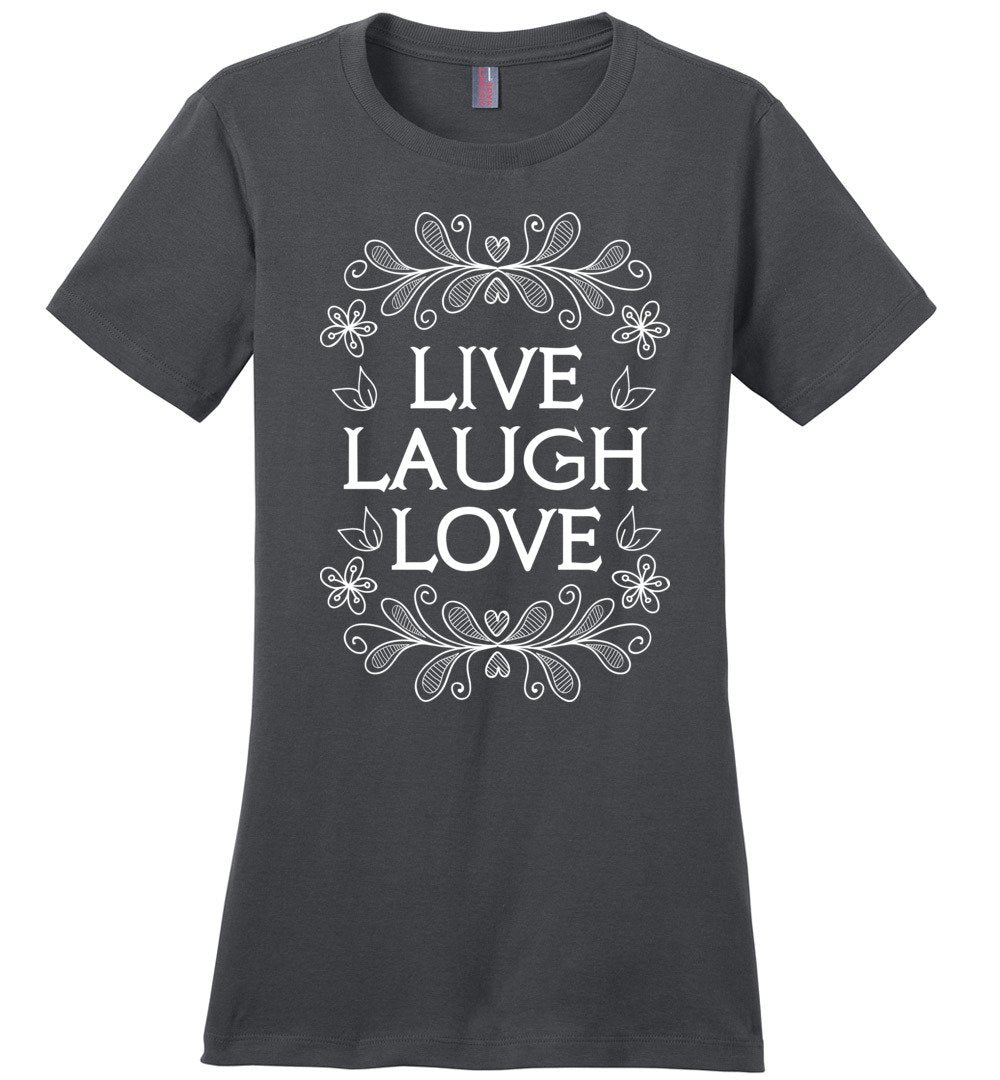 Live - Laugh - Love T-shirts Heyjude Shoppe Ladies Crew Tee Charcoal XS