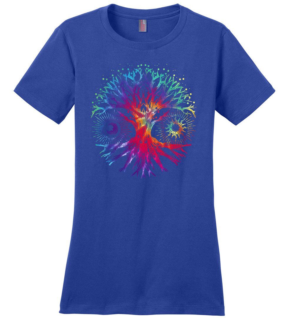 Tie Dye Tree Of Life T-shirts Heyjude Shoppe Ladies Crew Tee Deep Royal XS