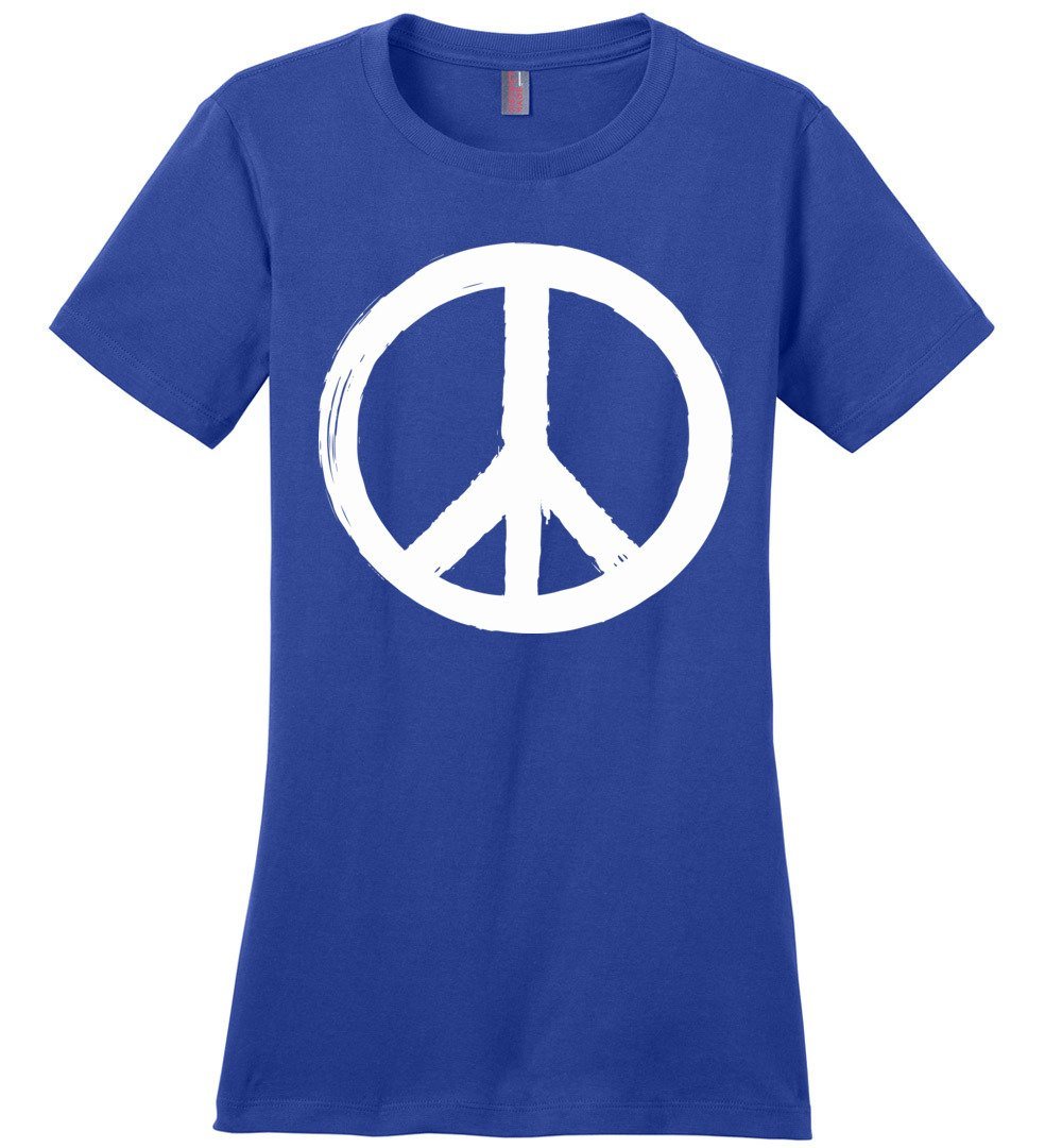 Peace Sign T-shirts Heyjude Shoppe Ladies Crew Tee Deep Royal XS