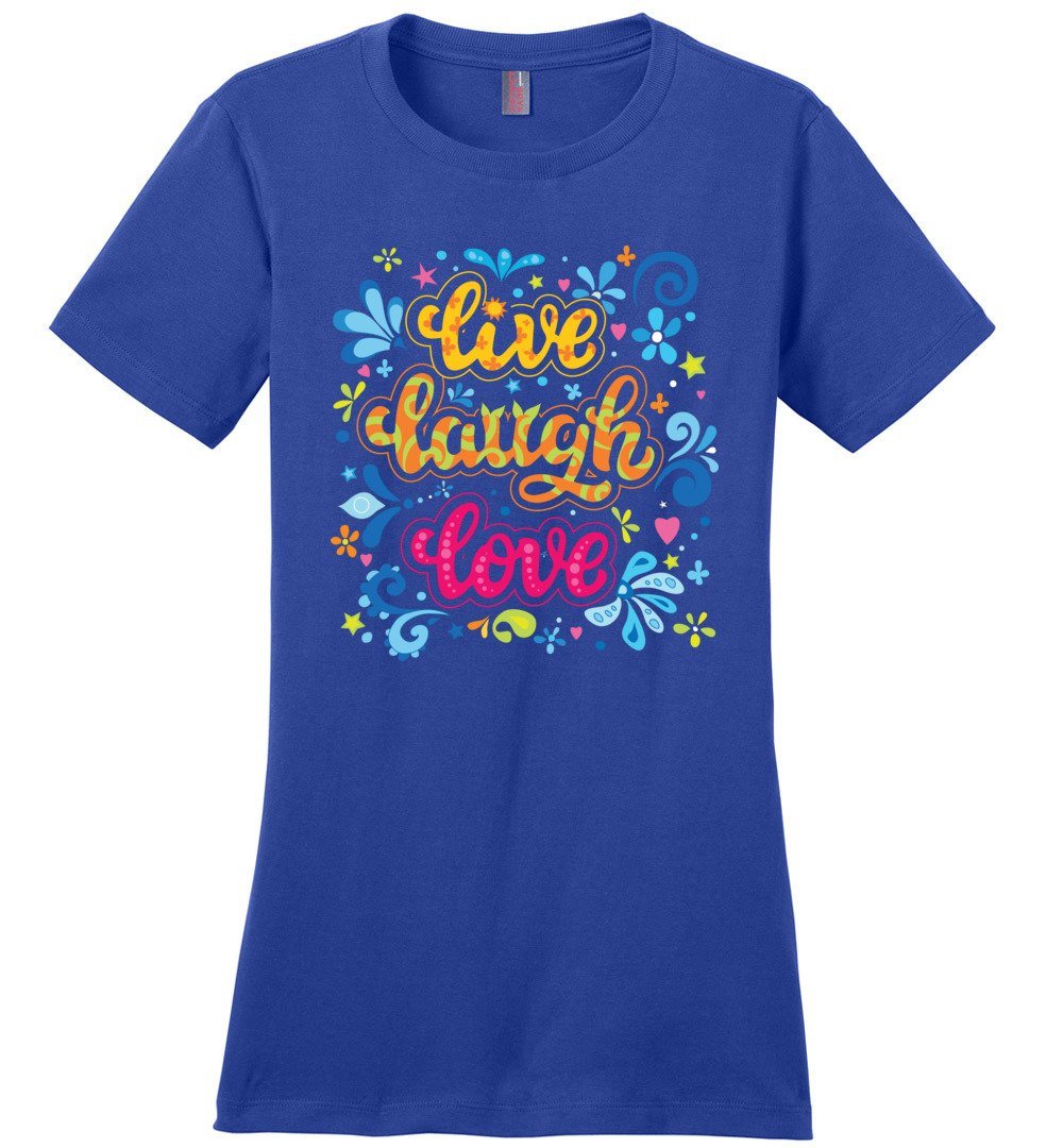 Live Laugh Love Tshirts Heyjude Shoppe Ladies Crew Tee Deep Royal XS