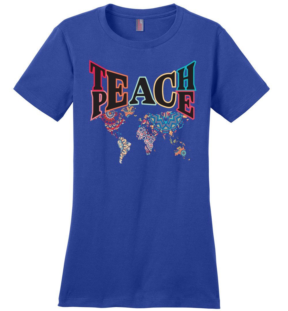 Teach Peace Tshirts Heyjude Shoppe Ladies Crew Tee Deep Royal XS