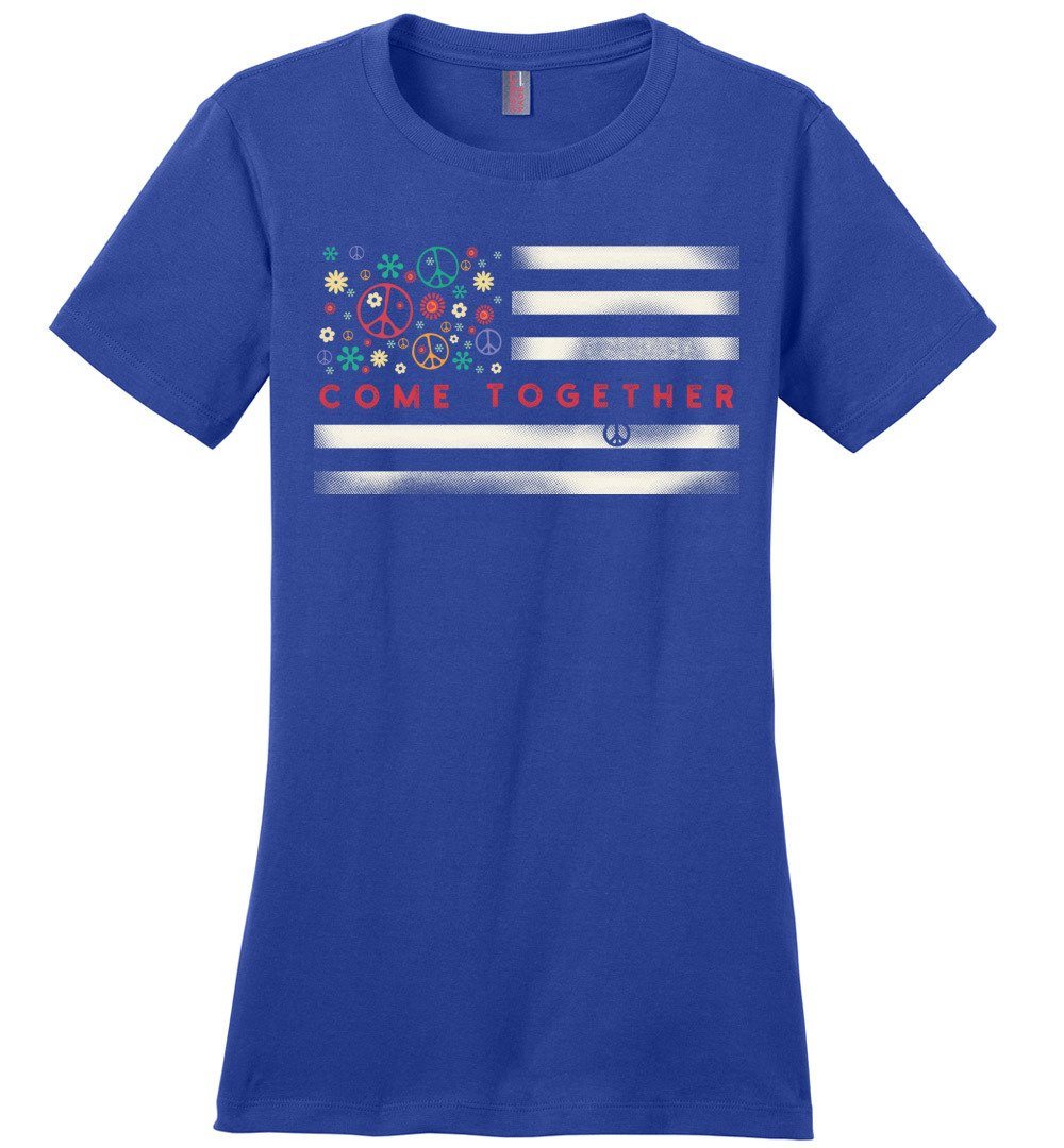 Come Together Flag T-shirts Heyjude Shoppe Ladies Crew Tee Deep Royal XS