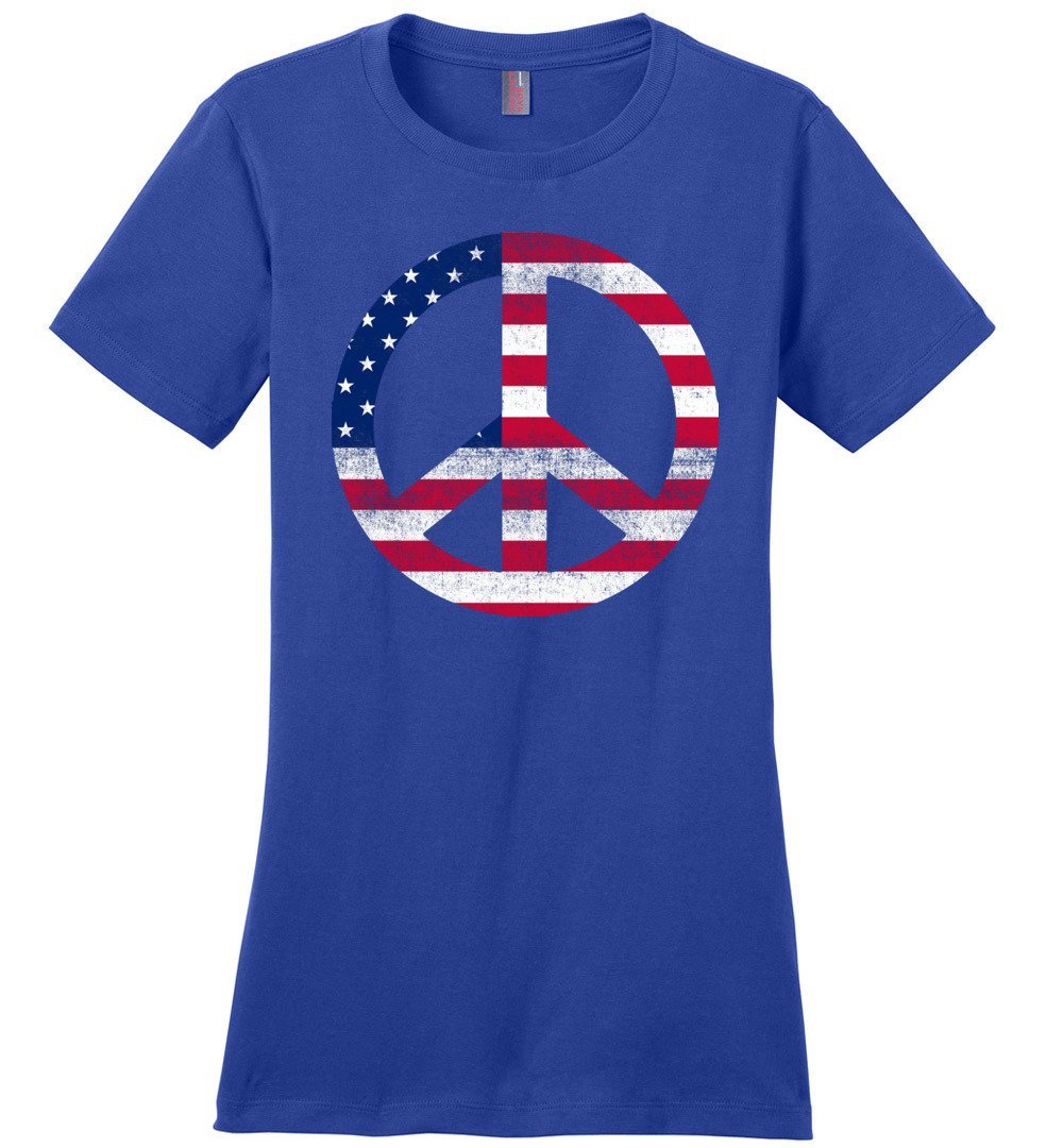 American Peace Sign T-shirts Heyjude Shoppe Ladies Crew Tee Deep Royal XS