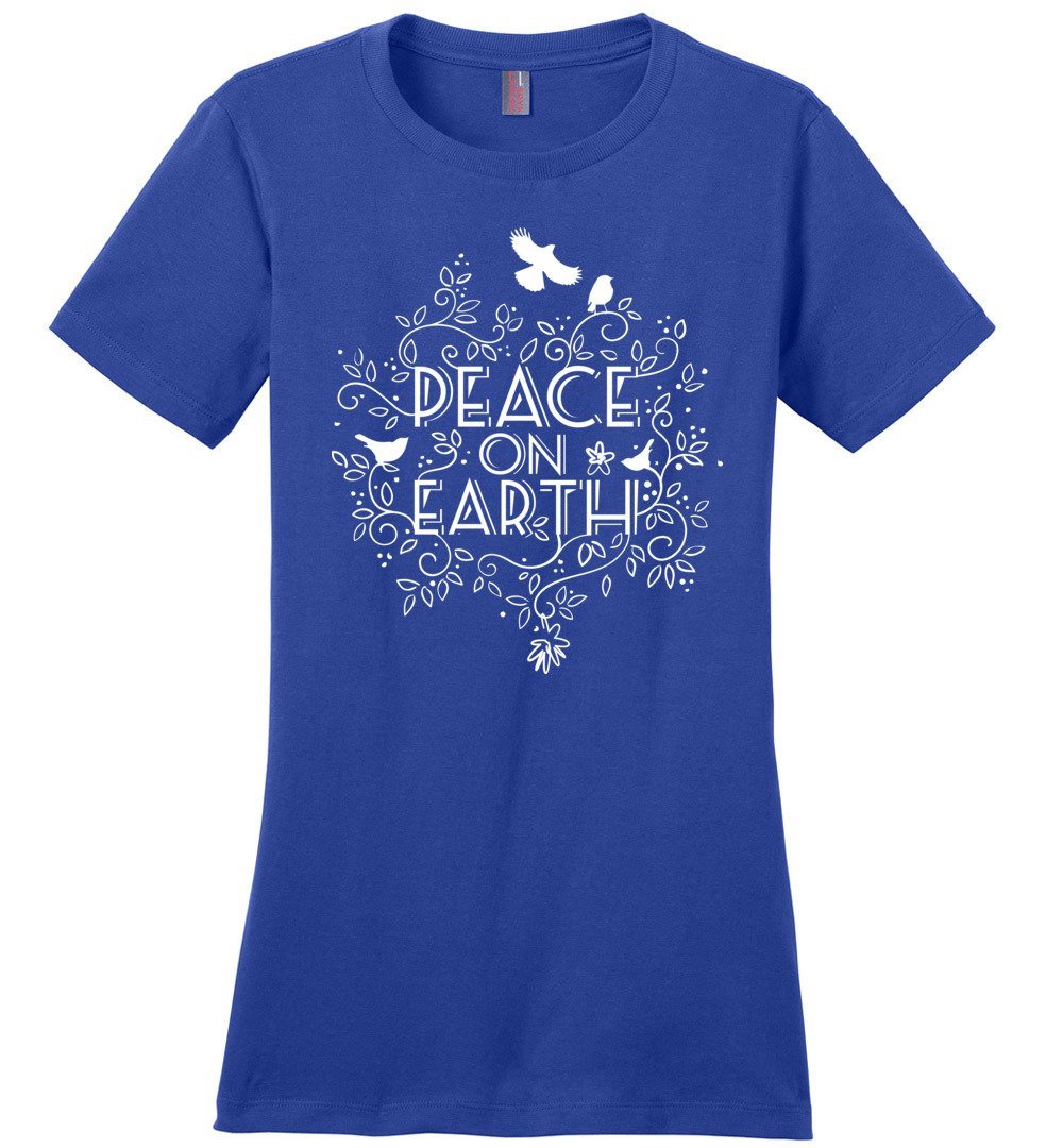Peace On Earth T-shirts Heyjude Shoppe Ladies Crew Tee Deep Royal XS