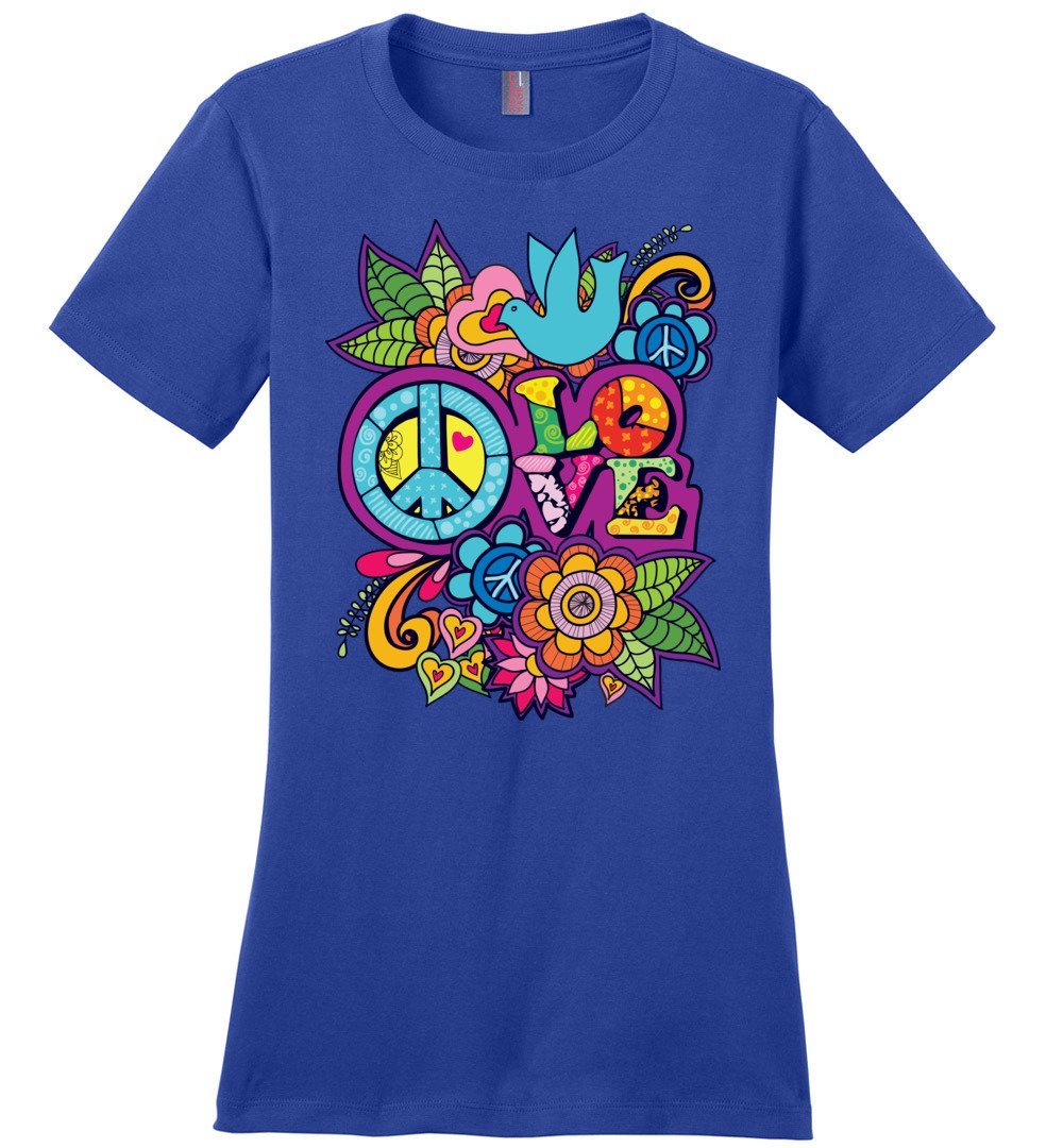 Peace And Love T-shirts Heyjude Shoppe Ladies Crew Tee Deep Royal XS