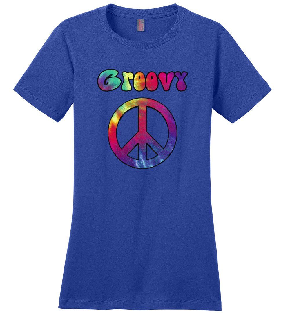 Groovy Sign T-shirts Heyjude Shoppe Ladies Crew Tee Deep Royal XS
