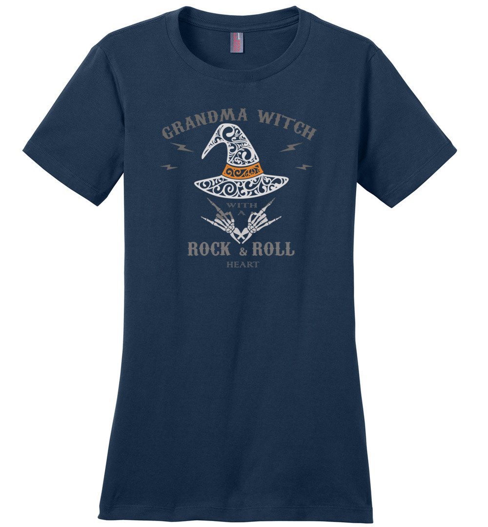 Grandma Witch - Rock n Roll Heart T-shirts Heyjude Shoppe Ladies Crew Tee Navy XS