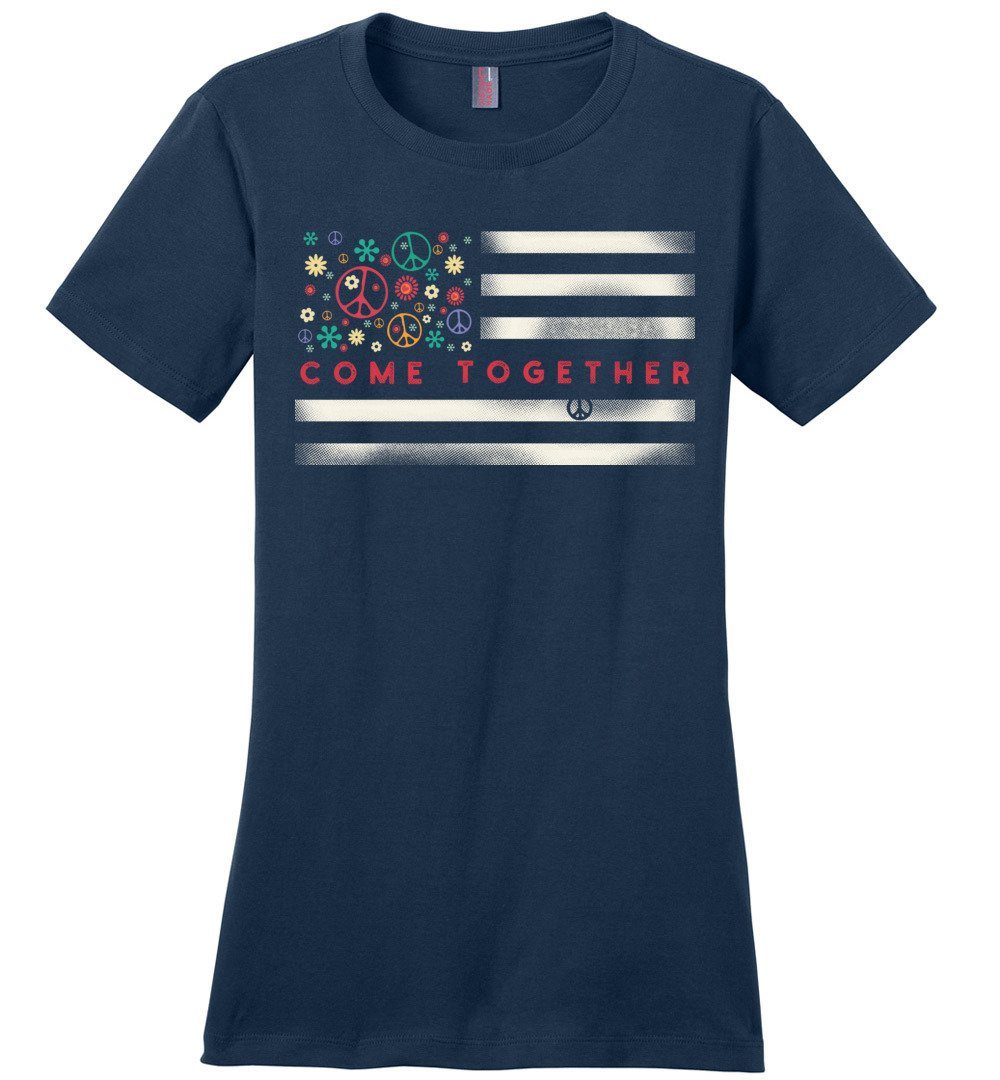 Come Together Flag T-shirts Heyjude Shoppe Ladies Crew Tee Navy XS