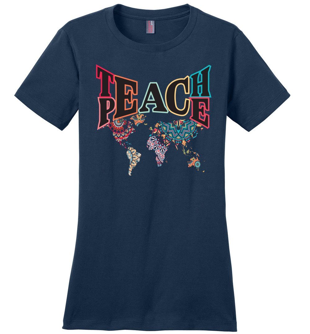Teach Peace Tshirts Heyjude Shoppe Ladies Crew Tee Navy XS