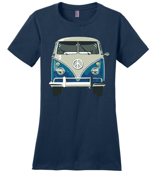 Hippie Van T-shirts Heyjude Shoppe Ladies Crew Tee Navy XS