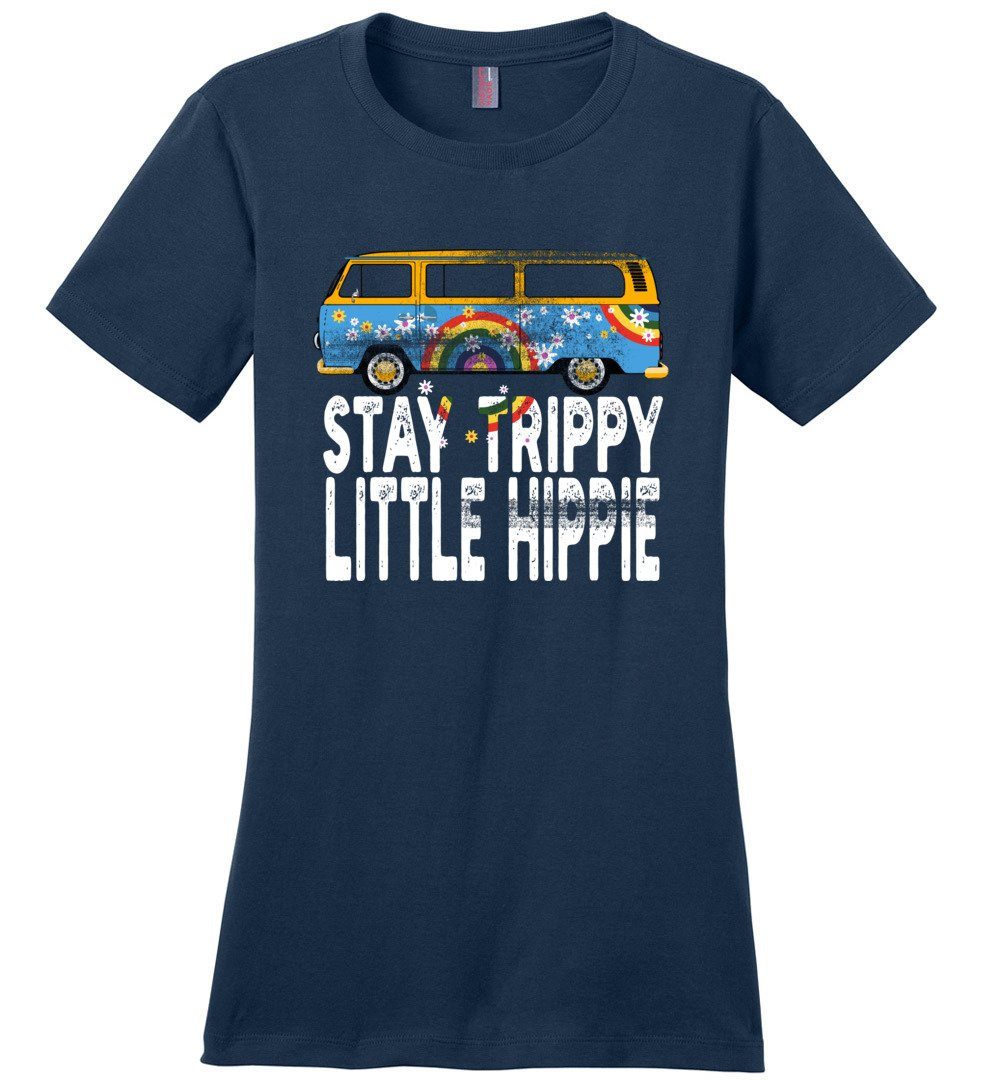 Stay Trippie Little Hippie T-shirts Heyjude Shoppe Ladies Crew Tee Navy XS