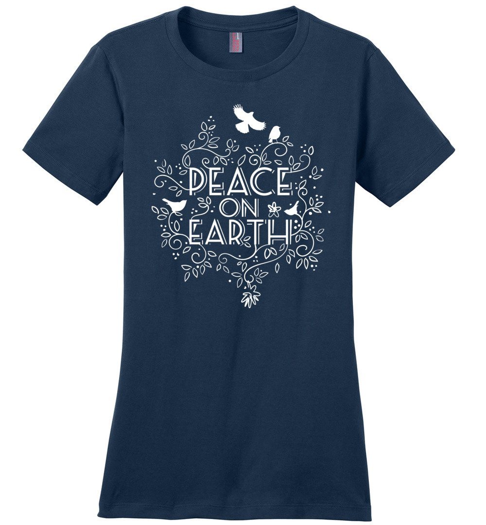 Peace On Earth T-shirts Heyjude Shoppe Ladies Crew Tee Navy XS