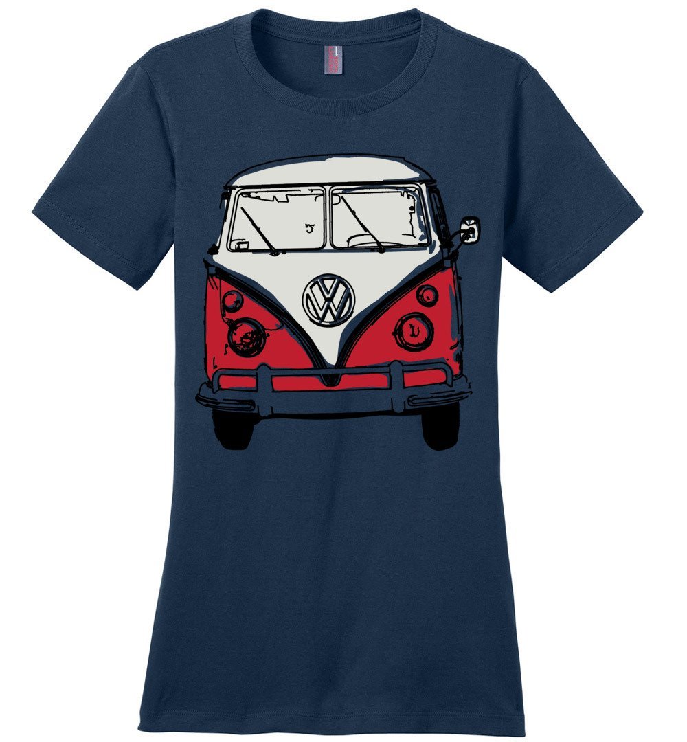 Hippie Van T-shirts Heyjude Shoppe Ladies Crew Tee Navy XS