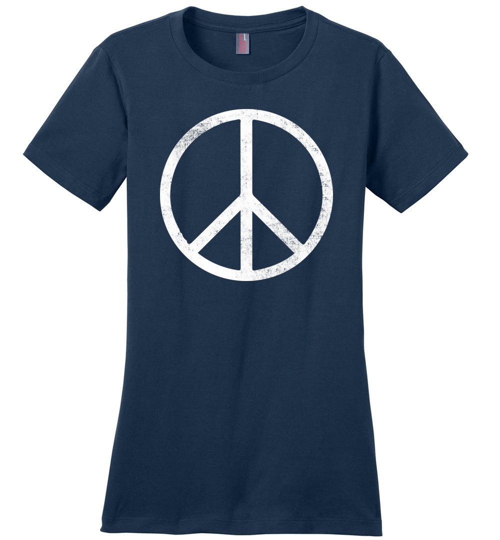 Peace Sign T-shirts Heyjude Shoppe Ladies Crew Tee Navy XS