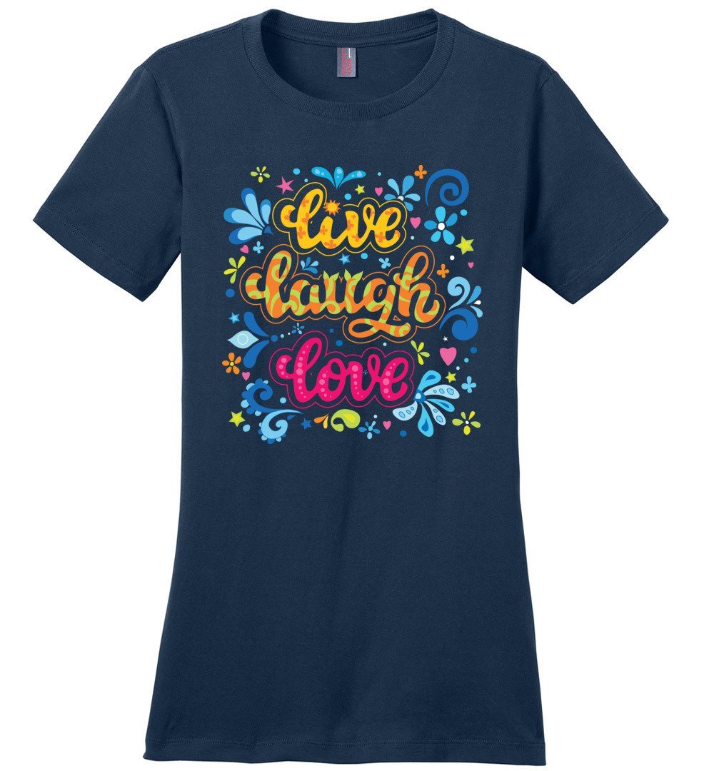 Live Laugh Love Tshirts Heyjude Shoppe Ladies Crew Tee Navy XS