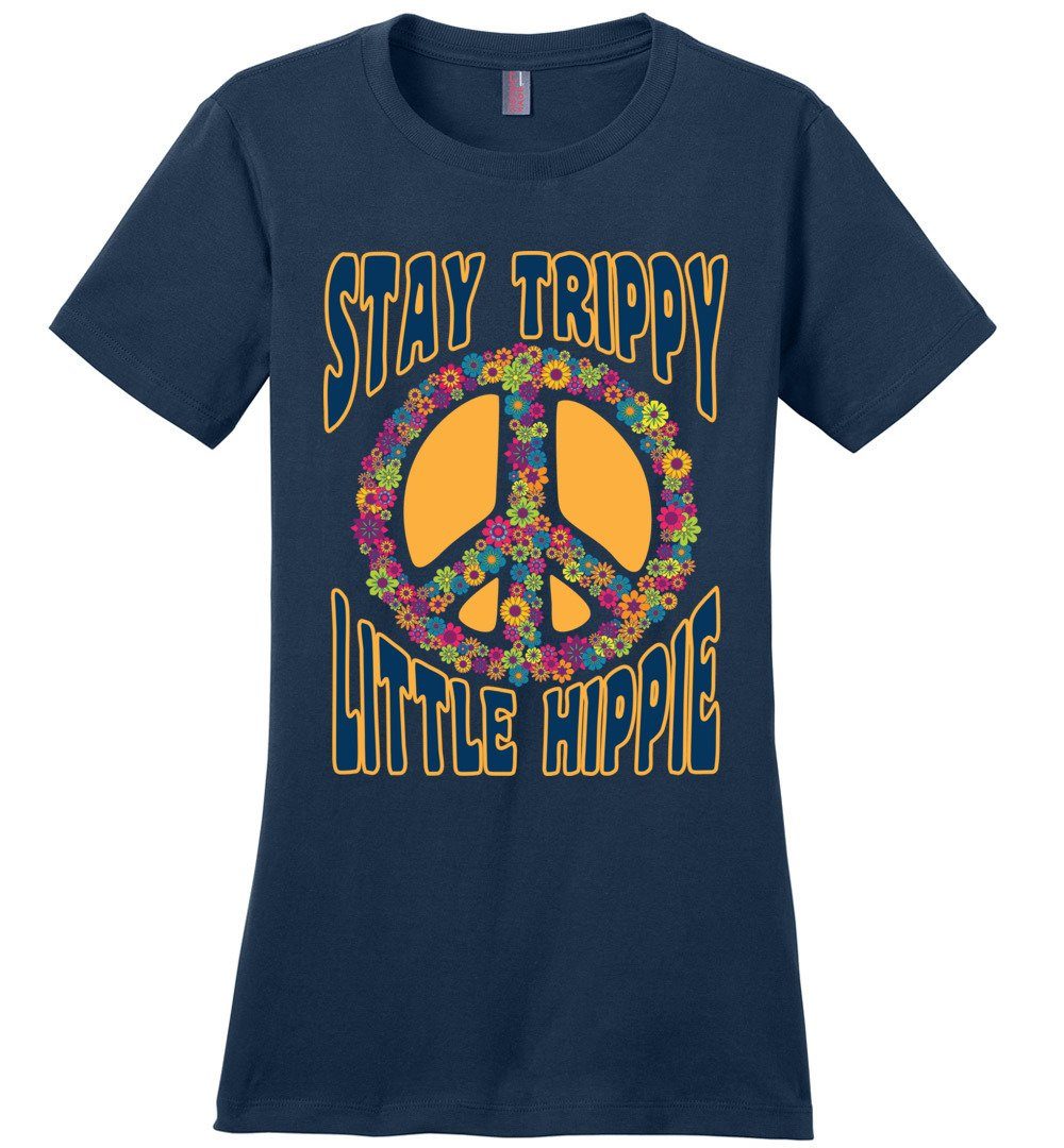 Stay Trippy T-shirts Heyjude Shoppe Ladies Crew Tee Navy XS