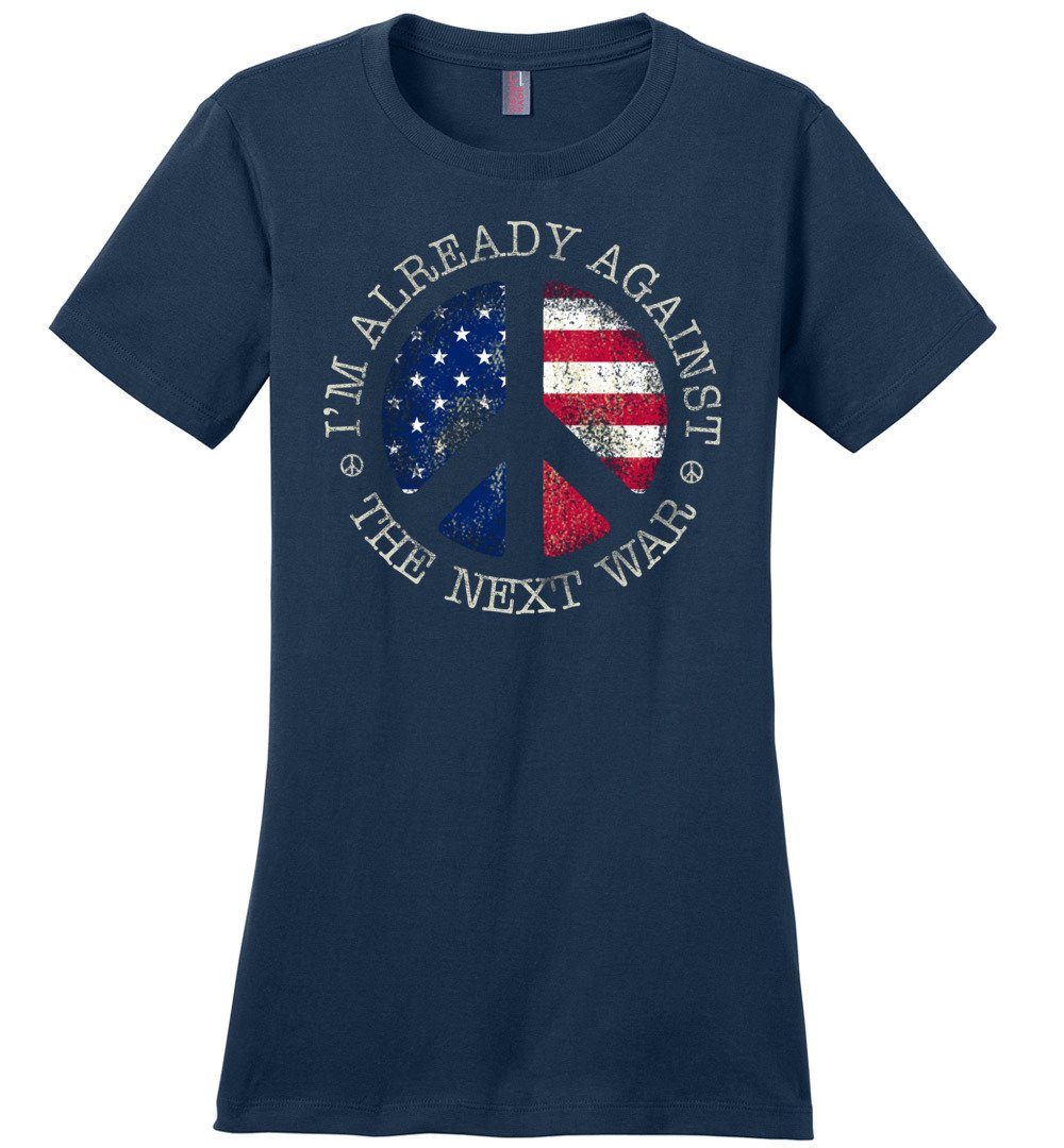 Against The Next War T-shirts Heyjude Shoppe Ladies Crew Tee Navy XS