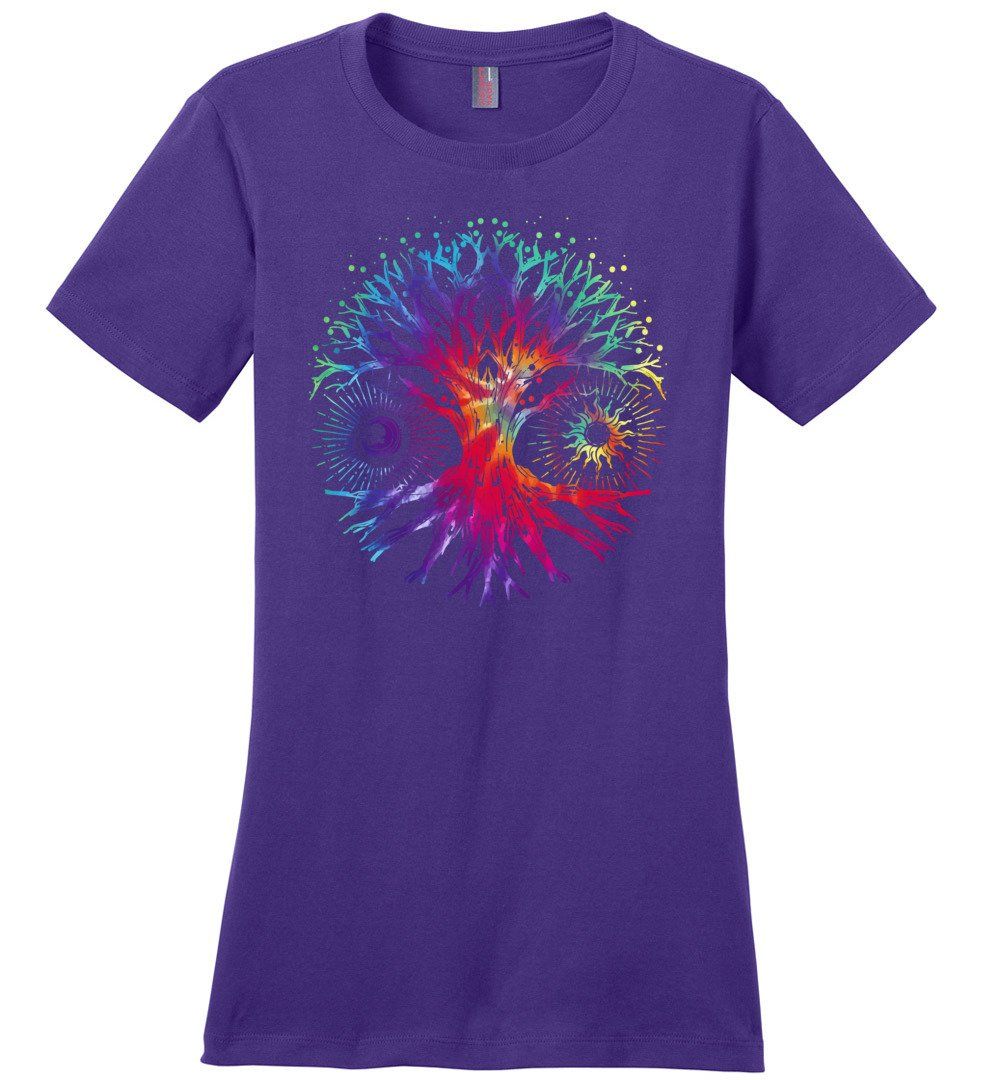 Tie Dye Tree Of Life T-shirts Heyjude Shoppe Ladies Crew Tee Purple XS