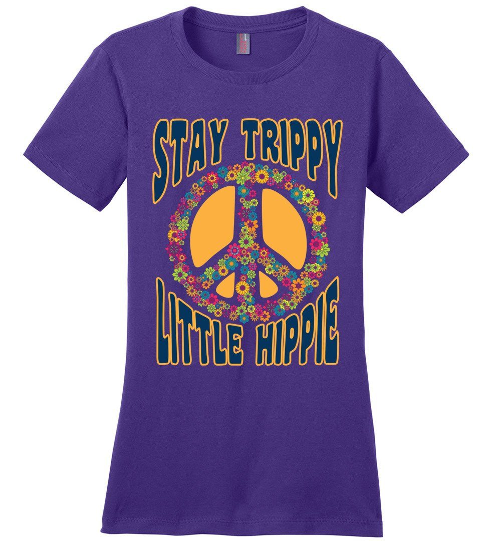 Stay Trippy T-shirts Heyjude Shoppe Ladies Crew Tee Purple XS