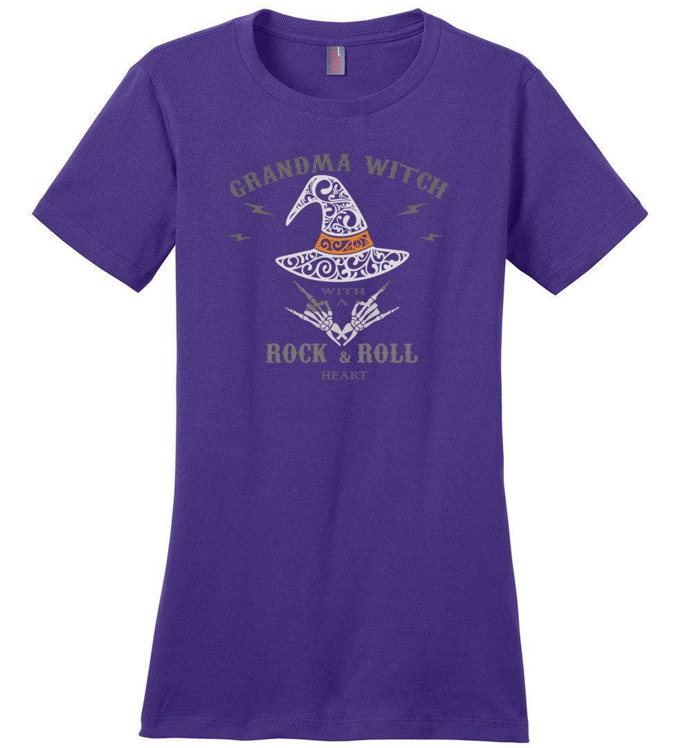 Grandma Witch - Rock n Roll Heart T-shirts Heyjude Shoppe Ladies Crew Tee Purple XS