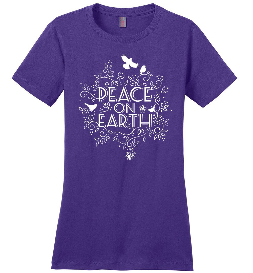 Peace On Earth T-shirts Heyjude Shoppe Ladies Crew Tee Purple XS