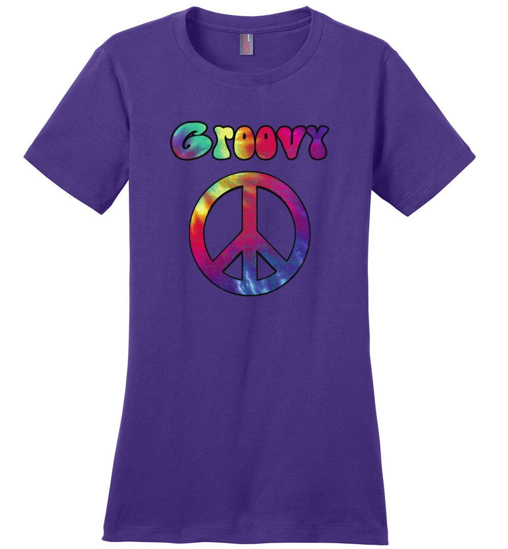Groovy Sign T-shirts Heyjude Shoppe Ladies Crew Tee Purple XS