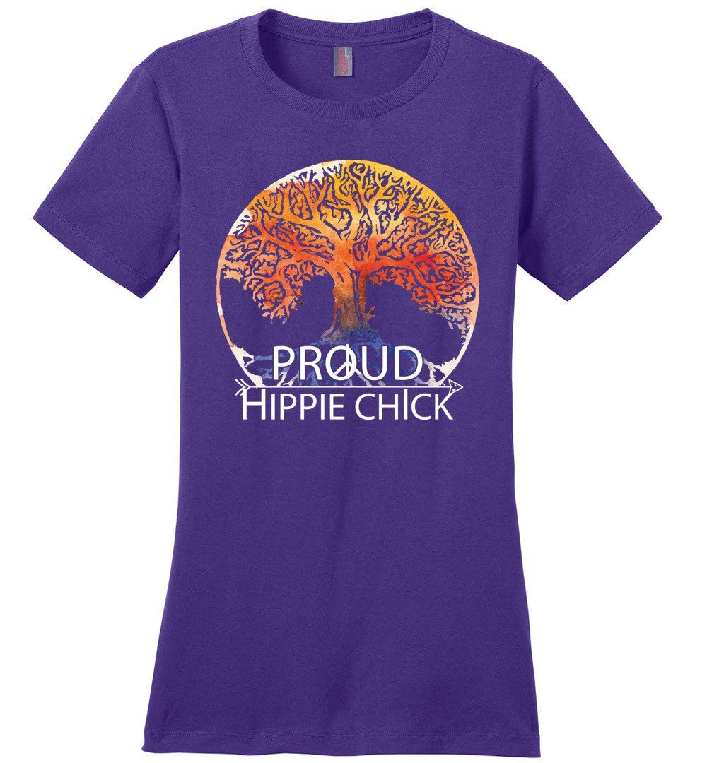 Proud Hippie Chick T-shirts Heyjude Shoppe Ladies Crew Tee Purple XS