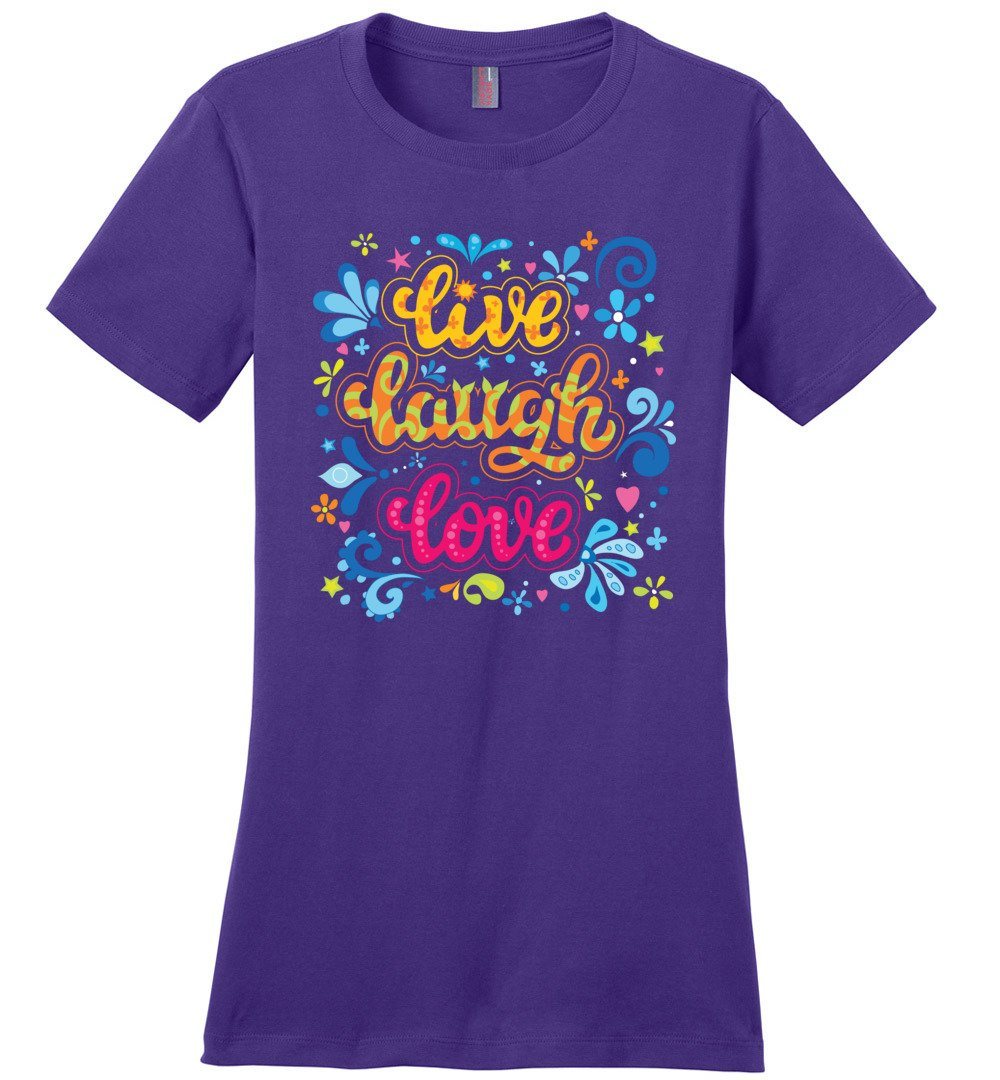 Live Laugh Love Tshirts Heyjude Shoppe Ladies Crew Tee Purple XS