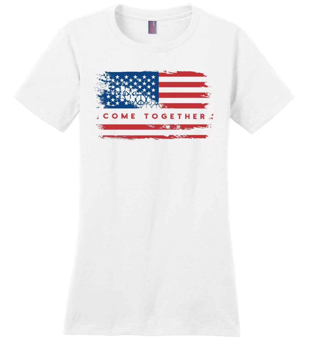 Come Together Flag T-shirts Heyjude Shoppe Ladies Crew Tee White XS